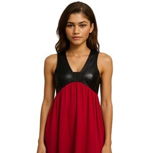 Funktional Dress Silk Lambskin Leather Black Pink Sleeveless‎ Y2K Women's Medium